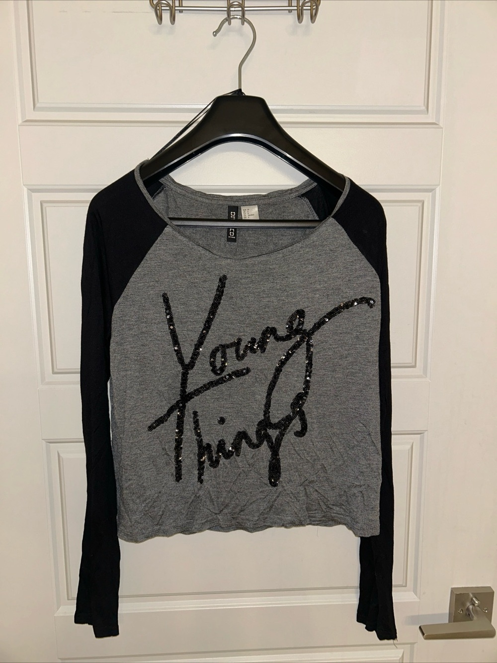 H&M Divided Gray Crewneck Tee with Embellished Accent